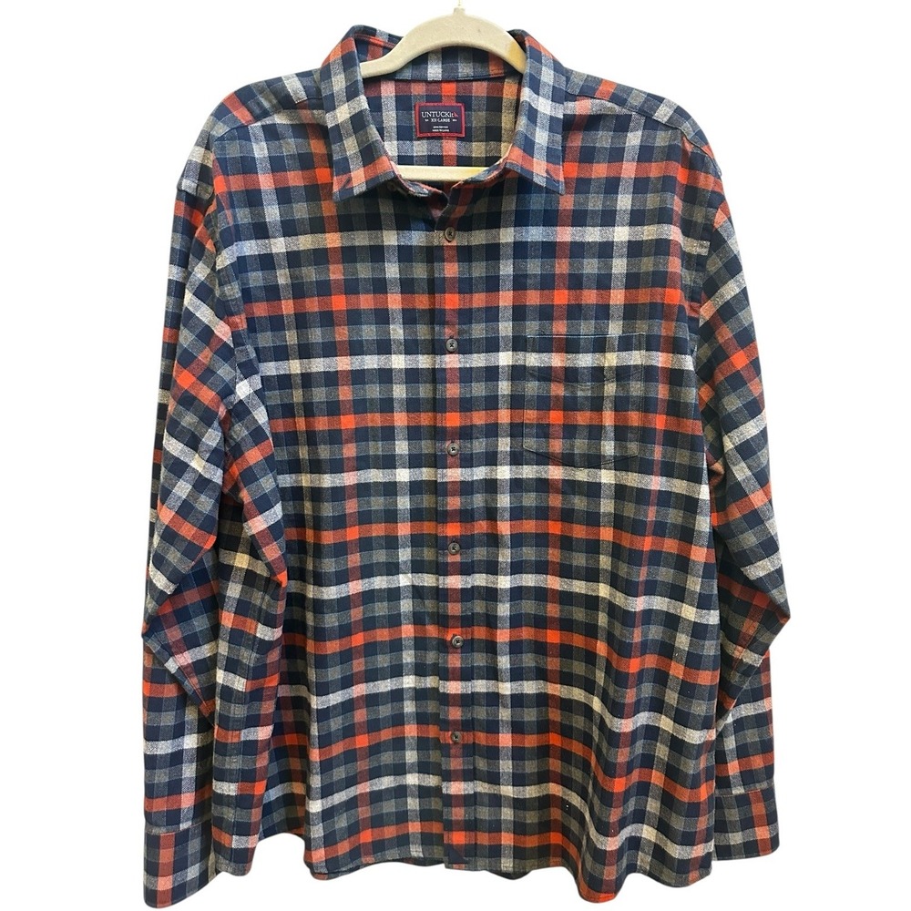 UNTUCKit Men's Arros Flannel Button Front LS Shirt XXL Orange Blue Check